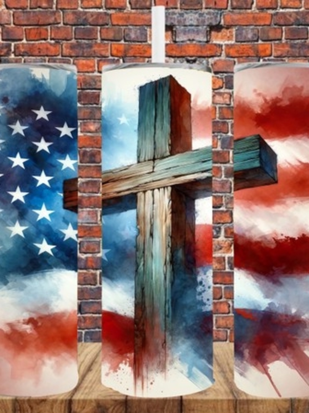 Sublimation Tumbler Patriotic Wooden Cross
